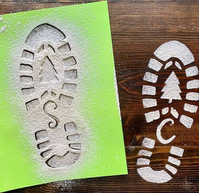 stencil used to make Santa's snowy footprints out of flour