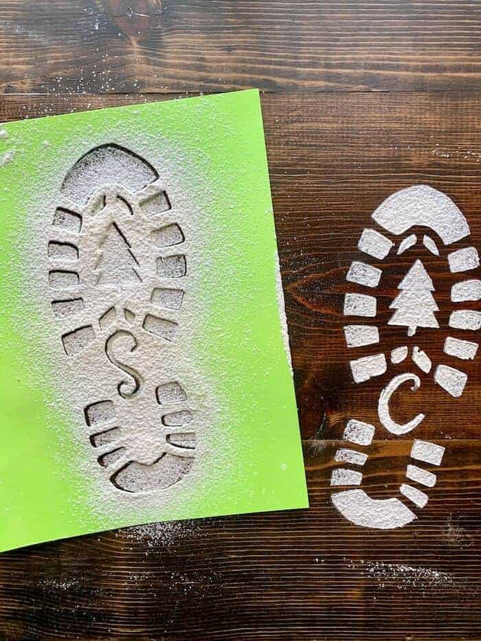 stencil used to make Santa's snowy footprints out of flour