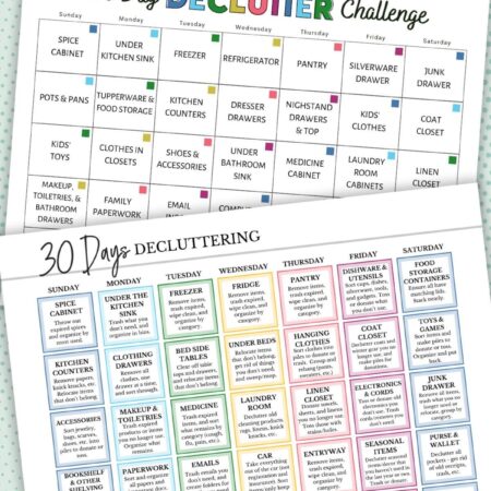 30 day decluttering challenge calendars