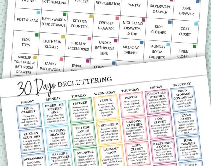 30 day decluttering challenge calendars