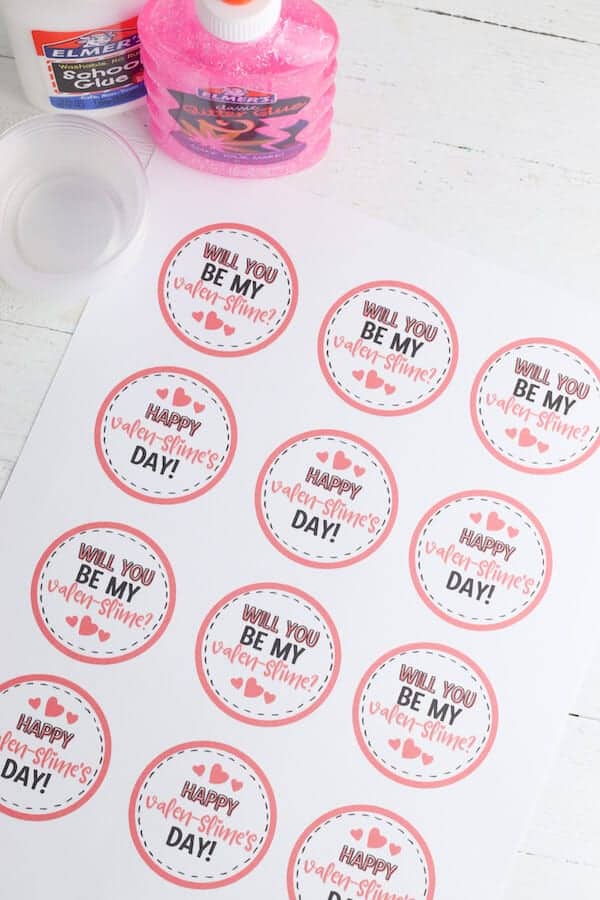 free printable Valentines Day slime tags and glitter glue