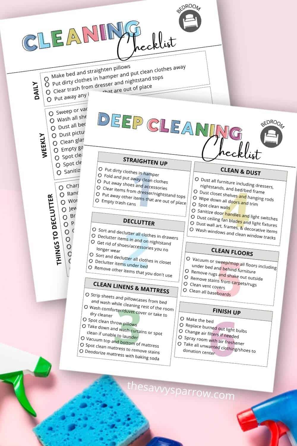 bedroom cleaning checklist printable for daily weekly and deep cleaning