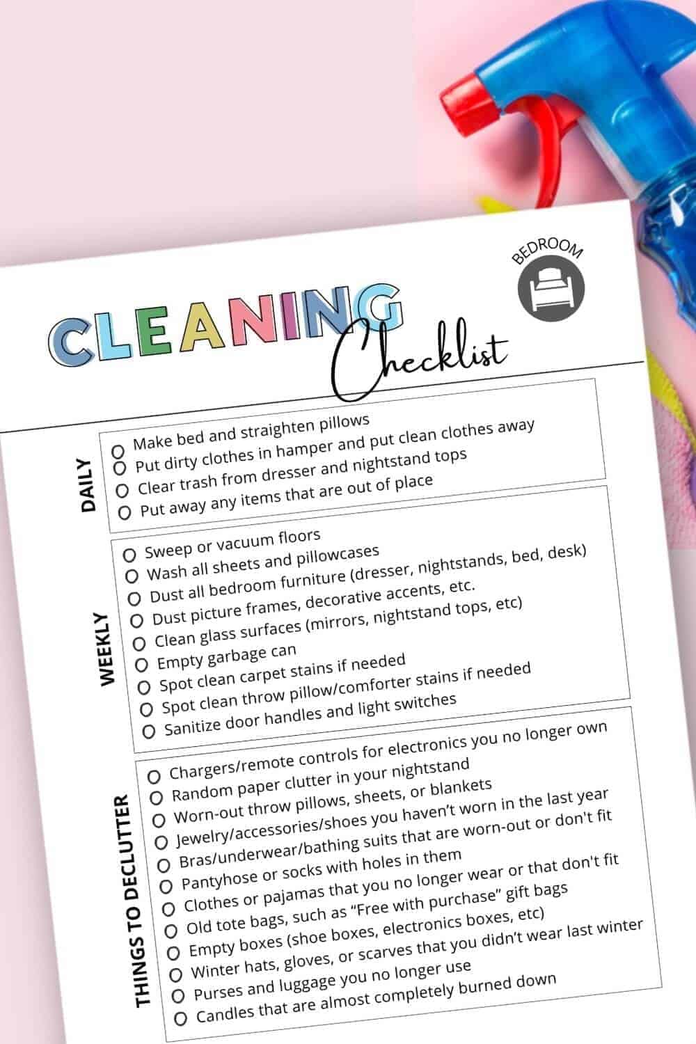 Deep Cleaning Bedroom Checklist Printable Deep Cleaning Bedroom