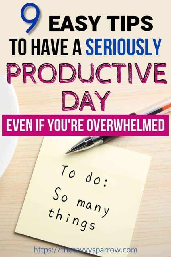 text that says tips to have a productive day on top of post it note 