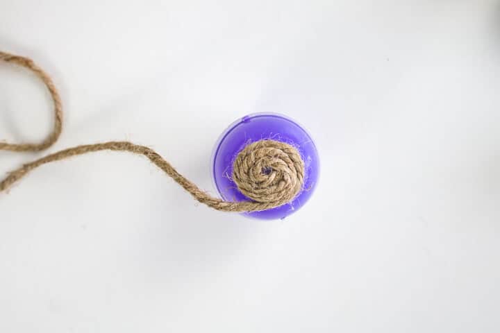 twine on a plastic egg