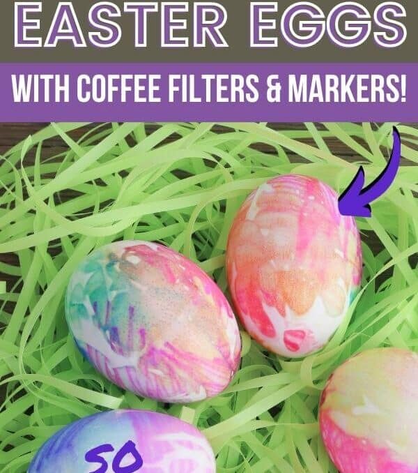 Easter eggs dyed with coffee filters and markers