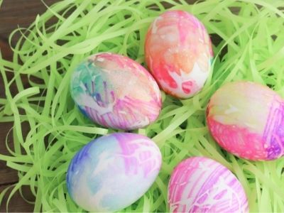 coffee filter and marker dyed Easter eggs