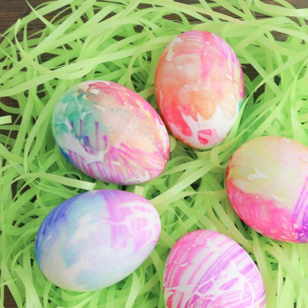 easter eggs dyed with markers and coffee filters