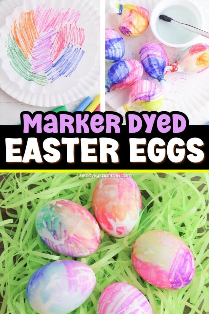 collage showing how to dye easter eggs with markers and coffee filters