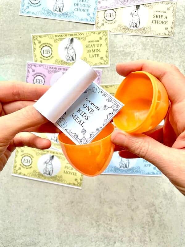 Easter coupons in a plastic egg