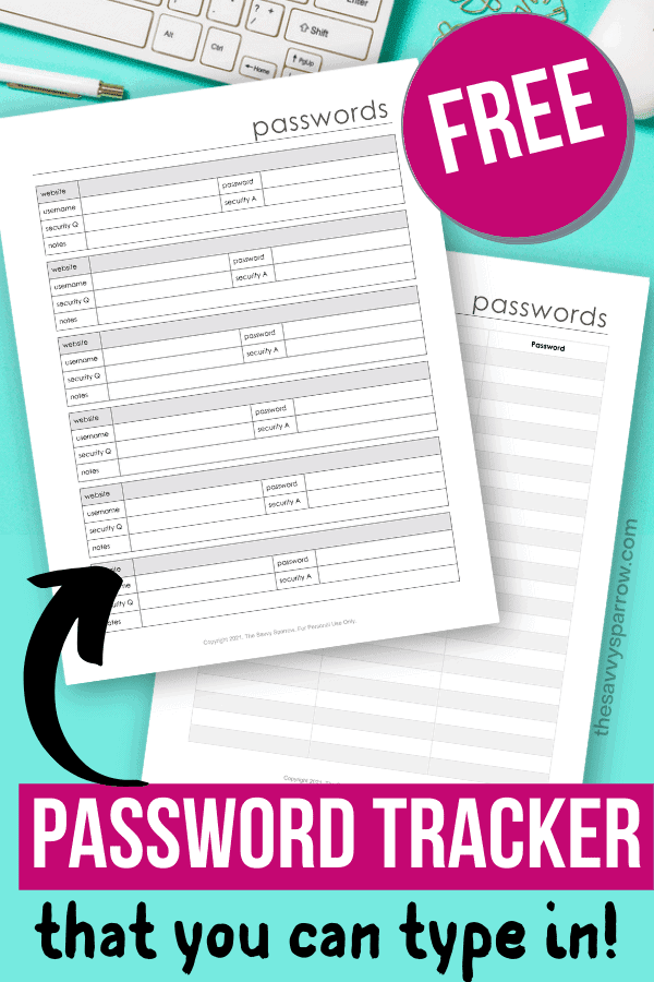 free printable password tracker that you can type in