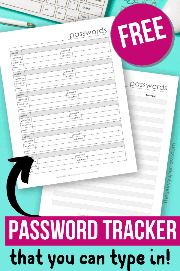 Free Printable Password Tracker And Its Fillable The Savvy Sparrow 0955