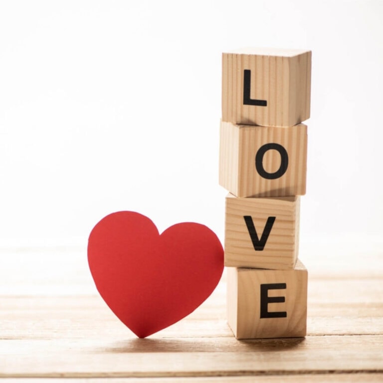 letter blocks stacked up to spell love