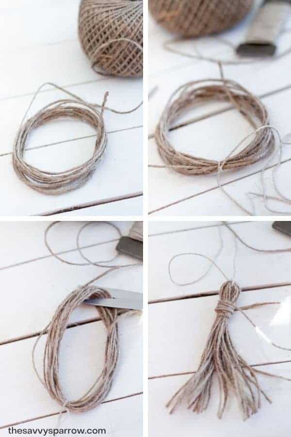 collage showing how to make jute tassels