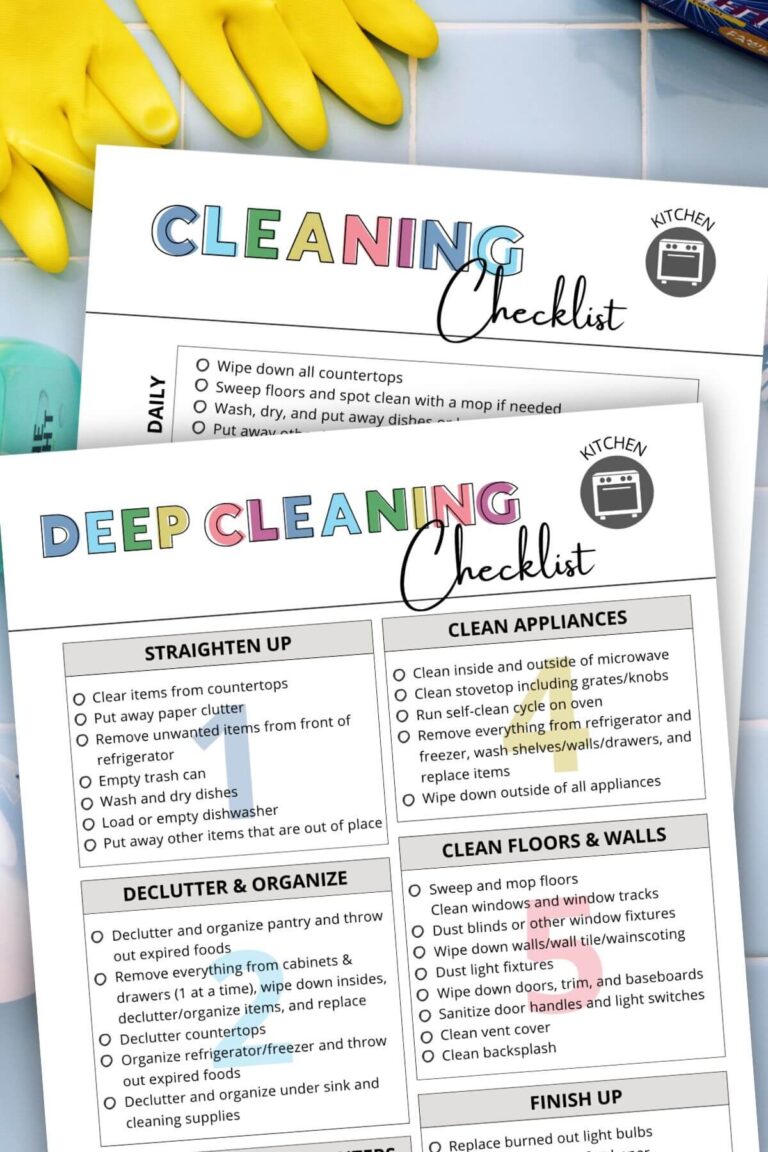 kitchen cleaning checklists for weekly cleaning and deep cleaning