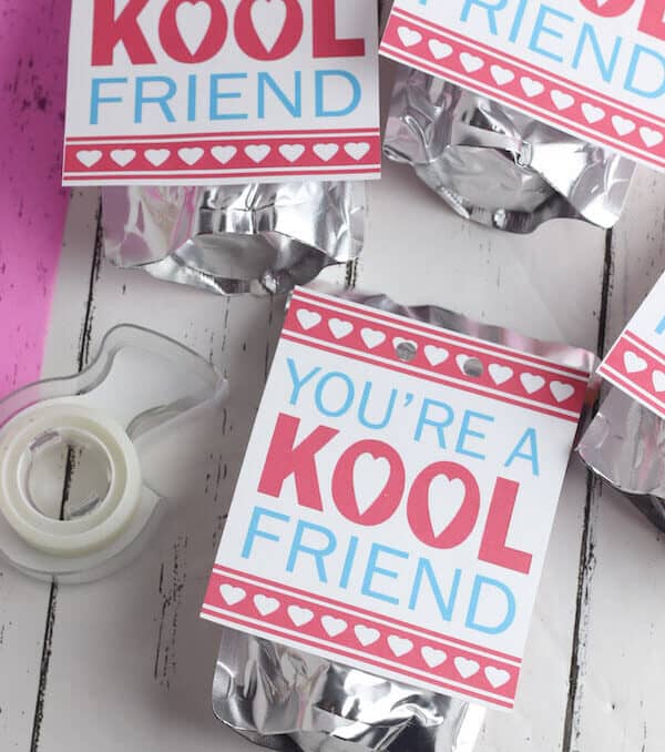 valentines cards taped to a juice pouch