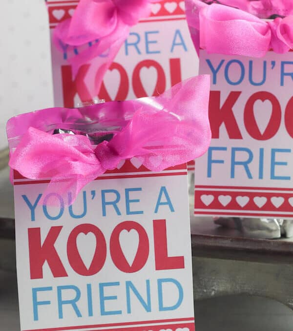 Valentines that say You're a Kool friend attached to juice boxes