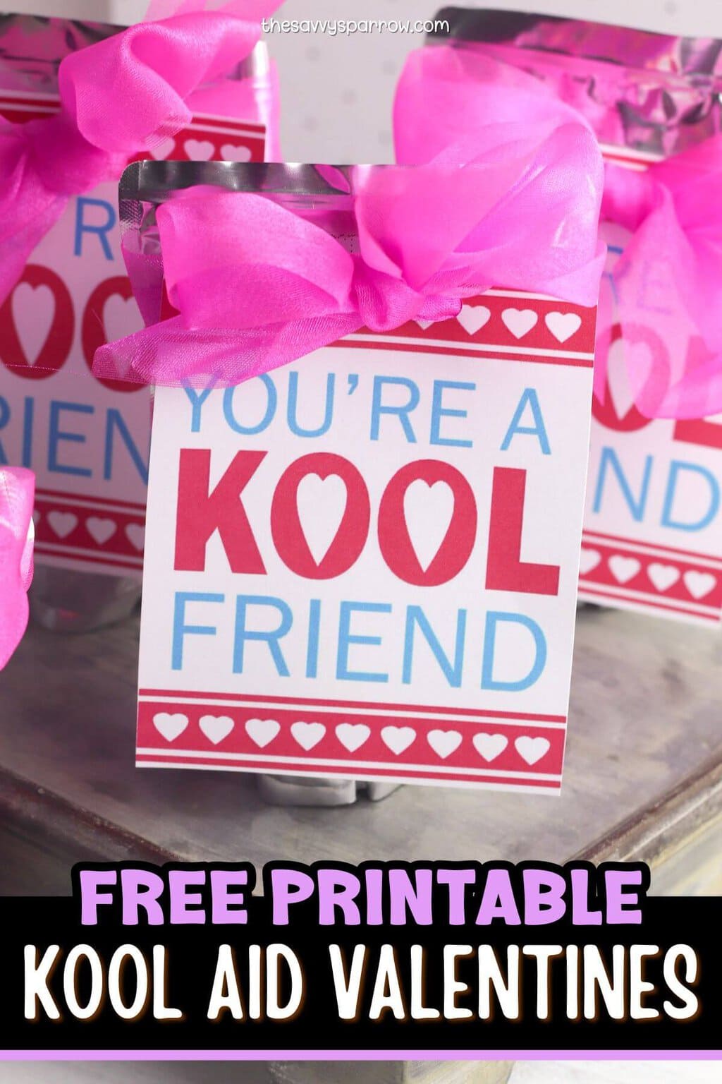 free printable Kool Aid valentines on a Kool Aid jammers juice pouch