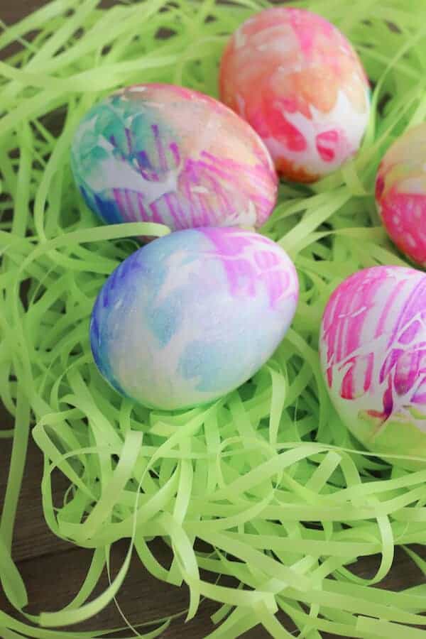 coffee filter and marker dyed Easter eggs
