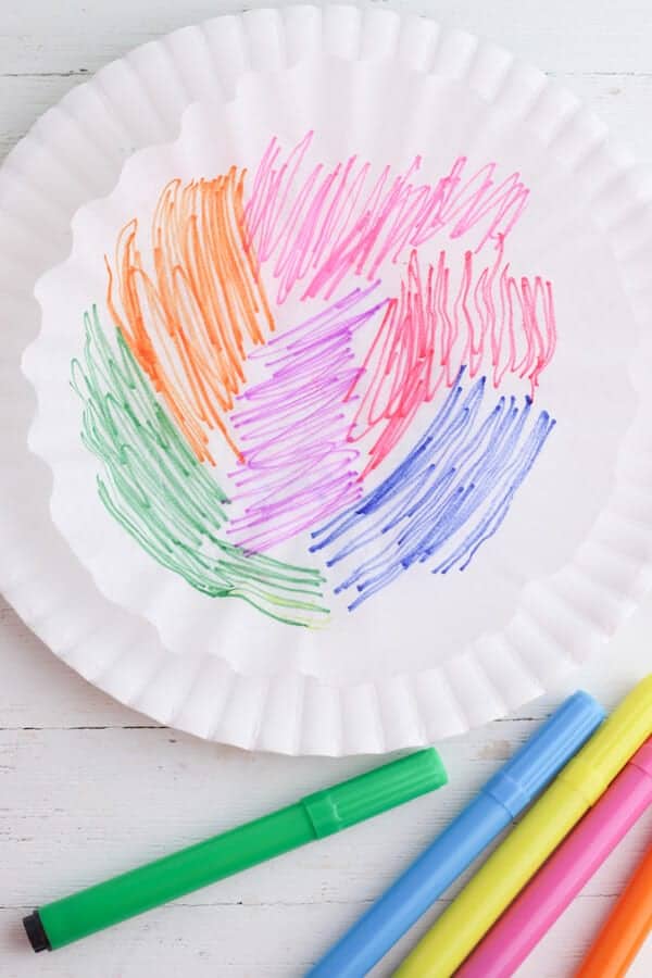 colored markers on a coffee filter to dye easter eggs