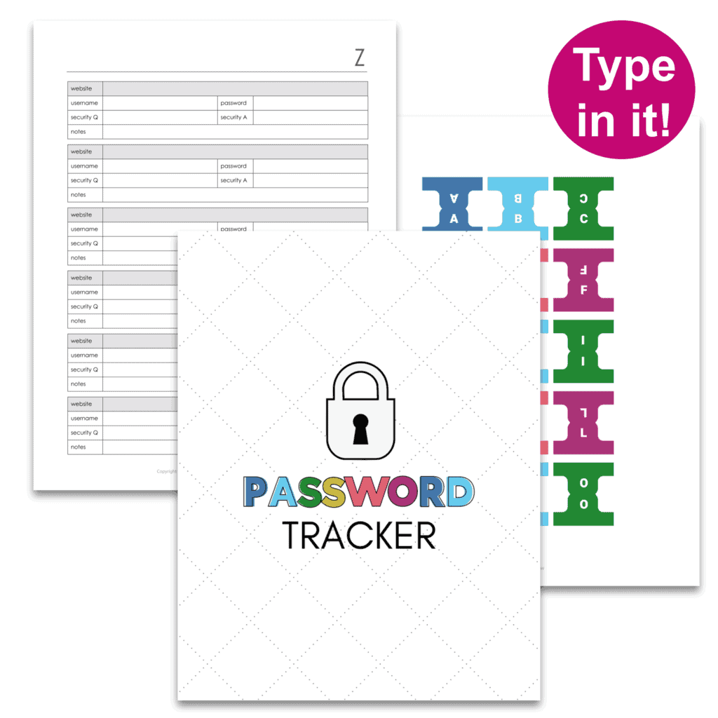 printable password tracker pages