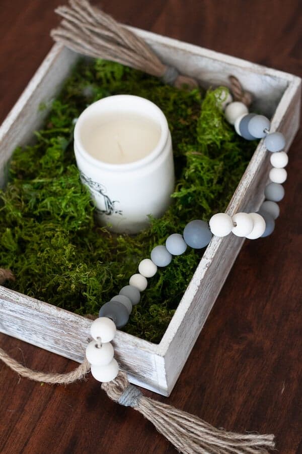 wood bead garland in a centerpiece