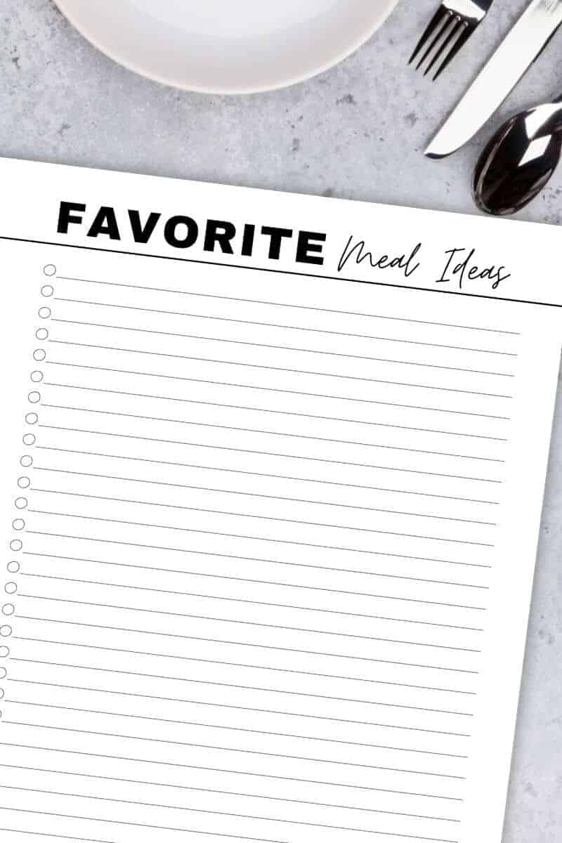 free printable favorite meal ideas list