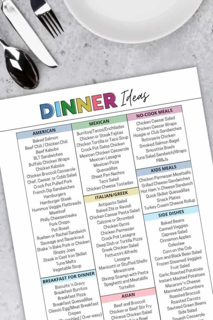 The Only List of Meals for Dinner You Will Ever Need (Free Printable!)