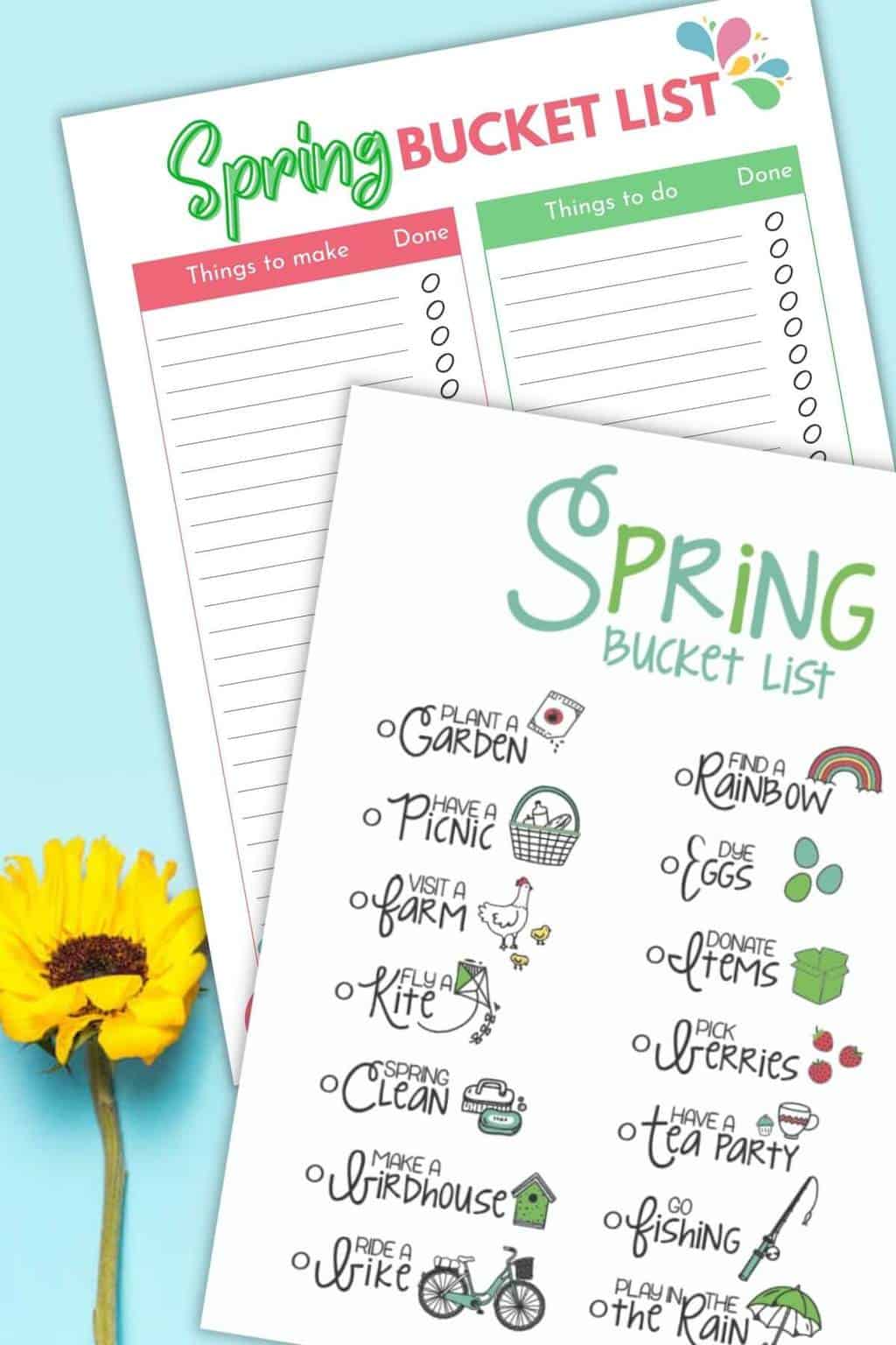 free printable spring bucket list