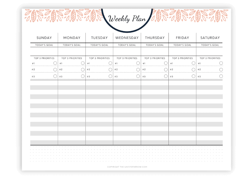 printable weekly plan template