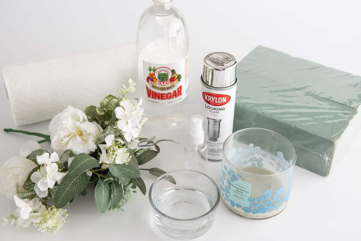 supplies needed for DIY faux mercury glass vase