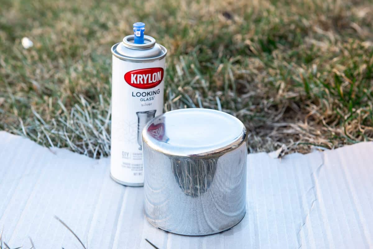 glass jar sprayed with krylon looking glass spray paint