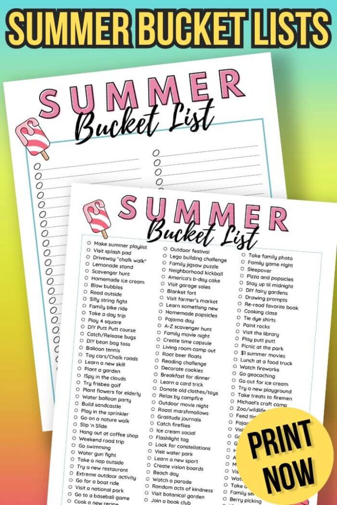 summer bucket list templates with popsicle design