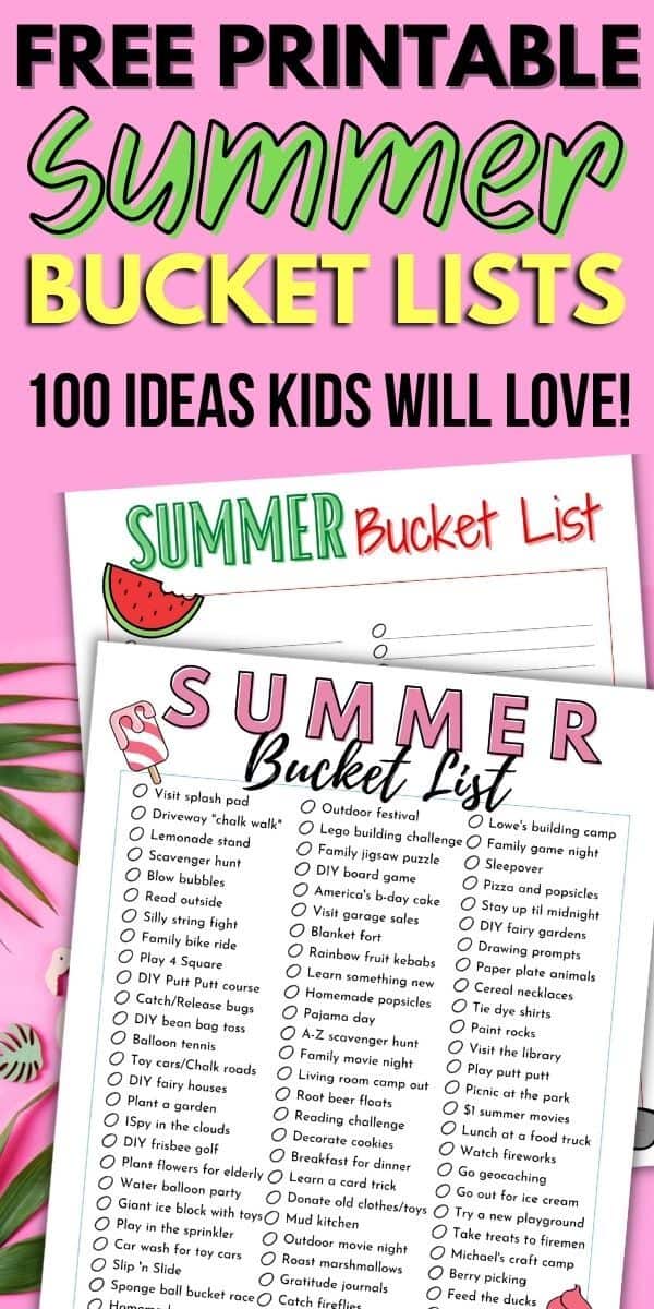 Free Summer Bucket List for Teens Printable Checklist