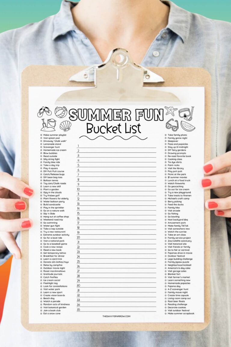 summer bucket list ideas on a free printable