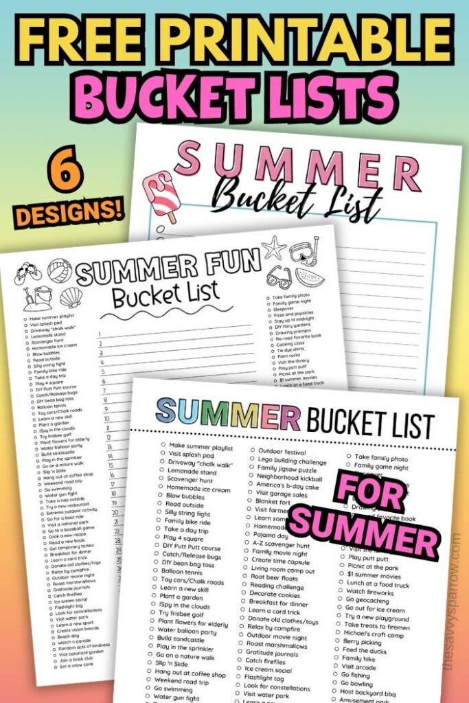 free printable summer bucket list templates