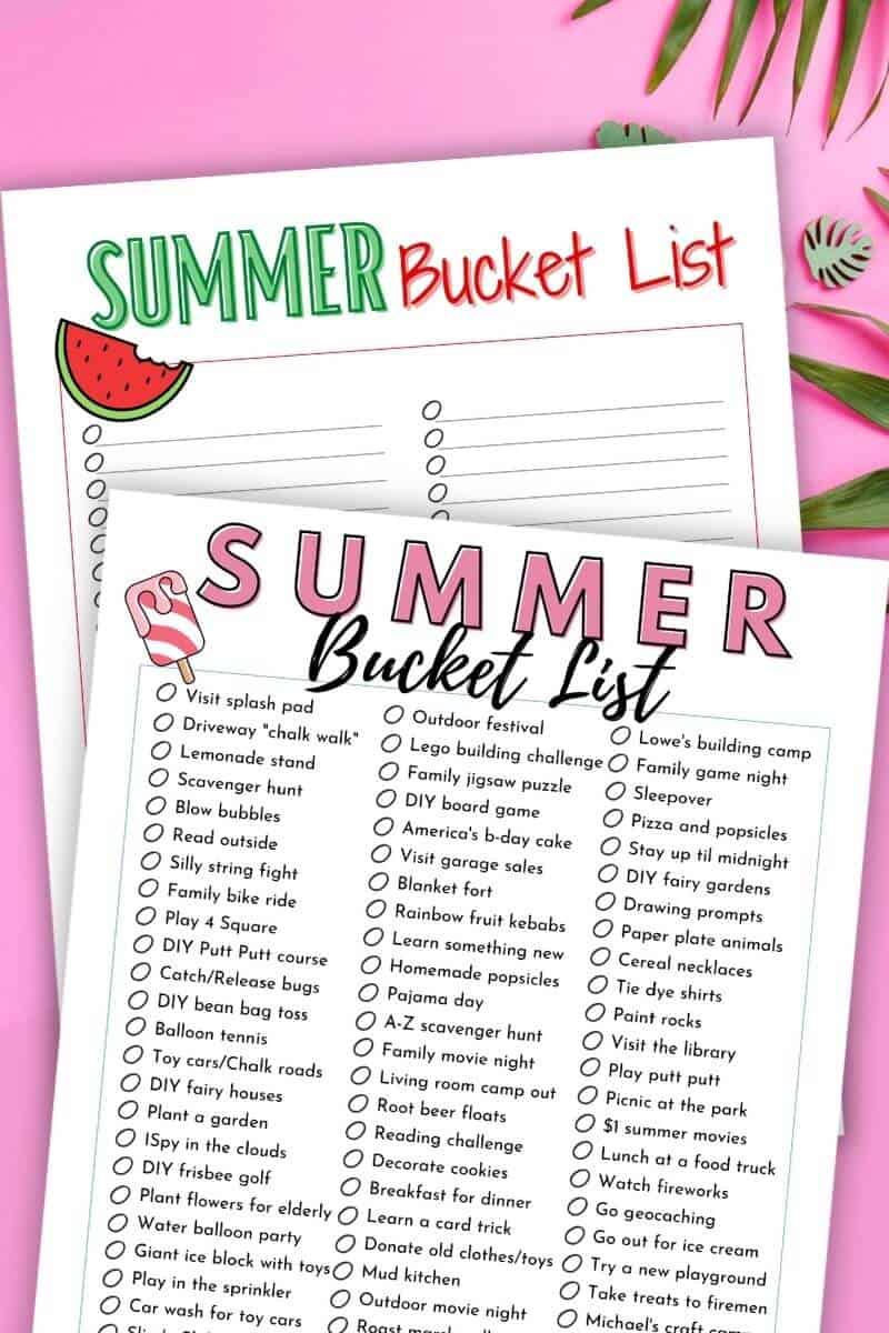 2 printable summer bucket lists for kids