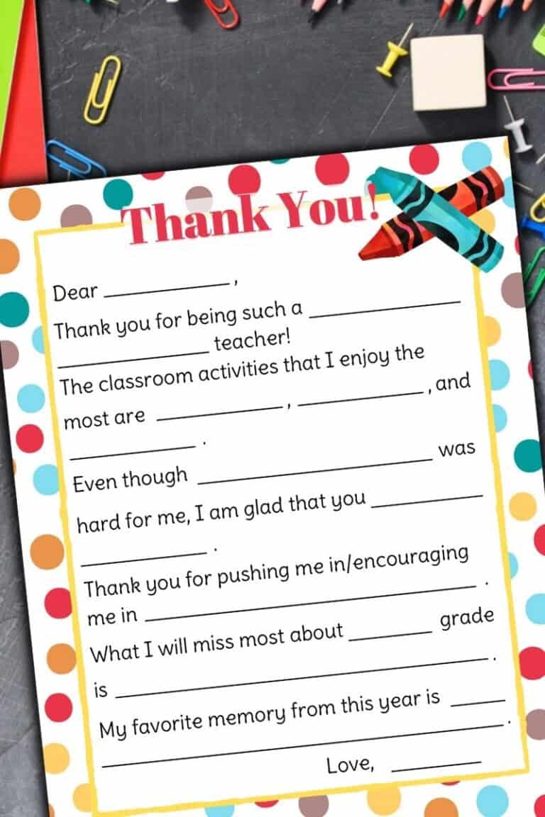 Teacher Appreciation Letter Free Printable Fill in the Blanks Template!