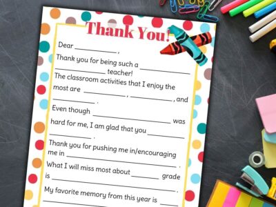 Teacher Appreciation Letter - Free Printable Fill in the Blanks Template!