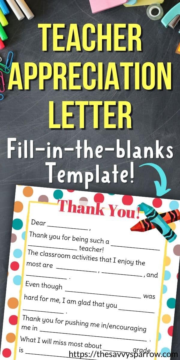 Teacher Appreciation Letter Free Printable Fill in the Blanks Template!