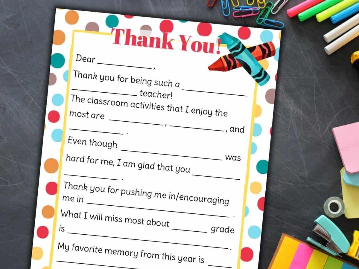 Teacher Appreciation Letter Free Printable Fill In The Blanks Template 