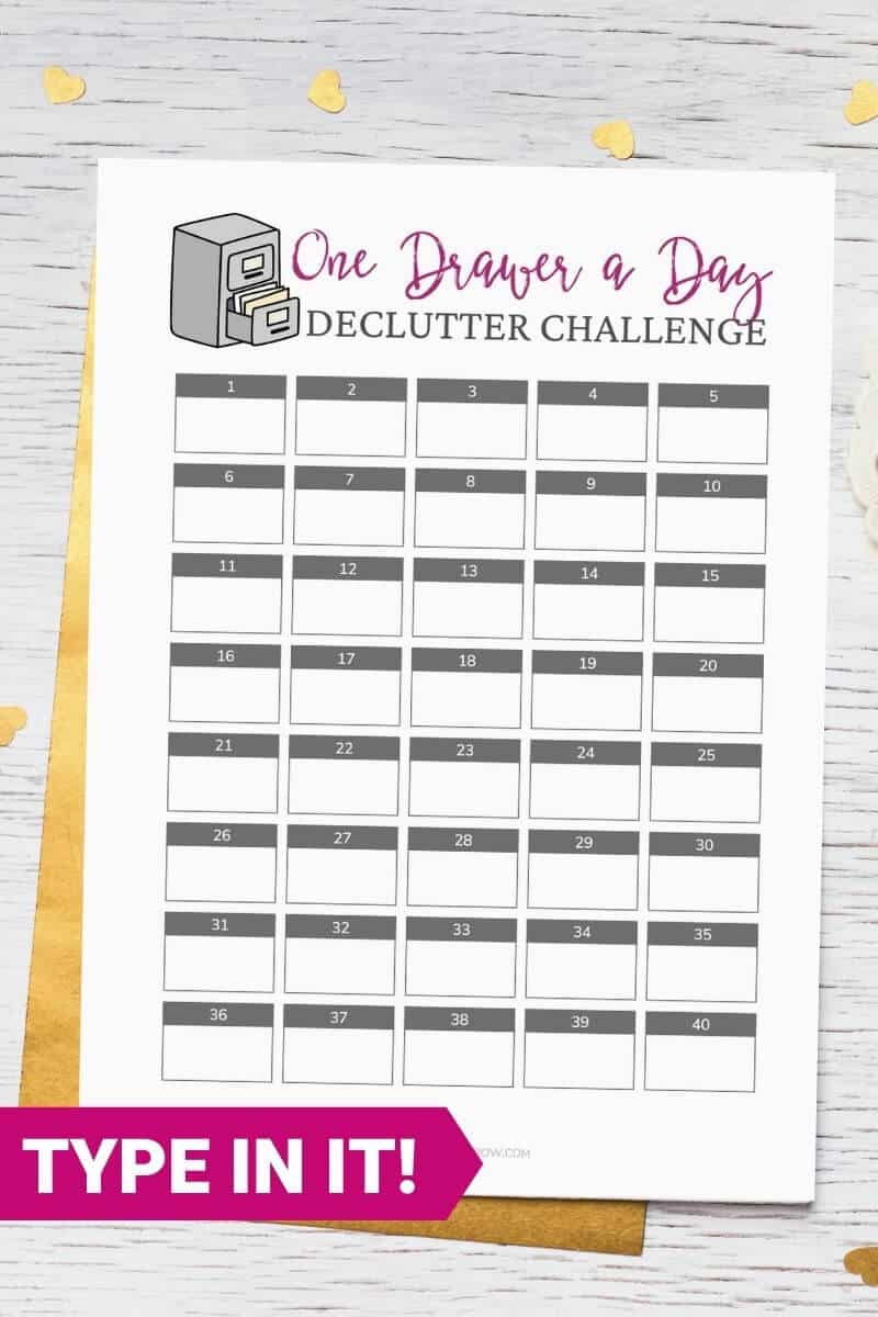 free printable drawer decluttering challenge