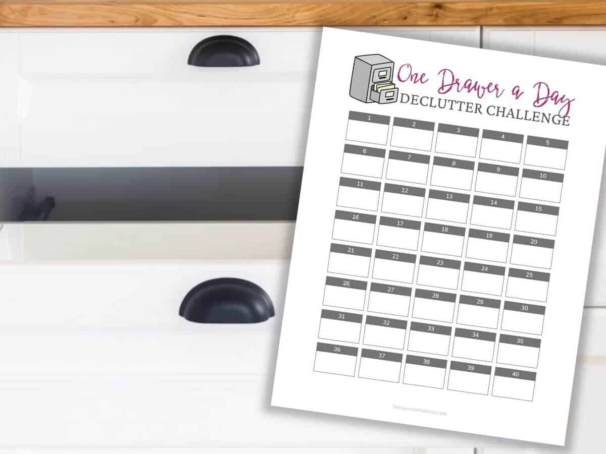 open drawer with drawer decluttering printable checklist