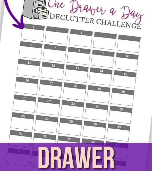 free printable drawer decluttering challenge sheet