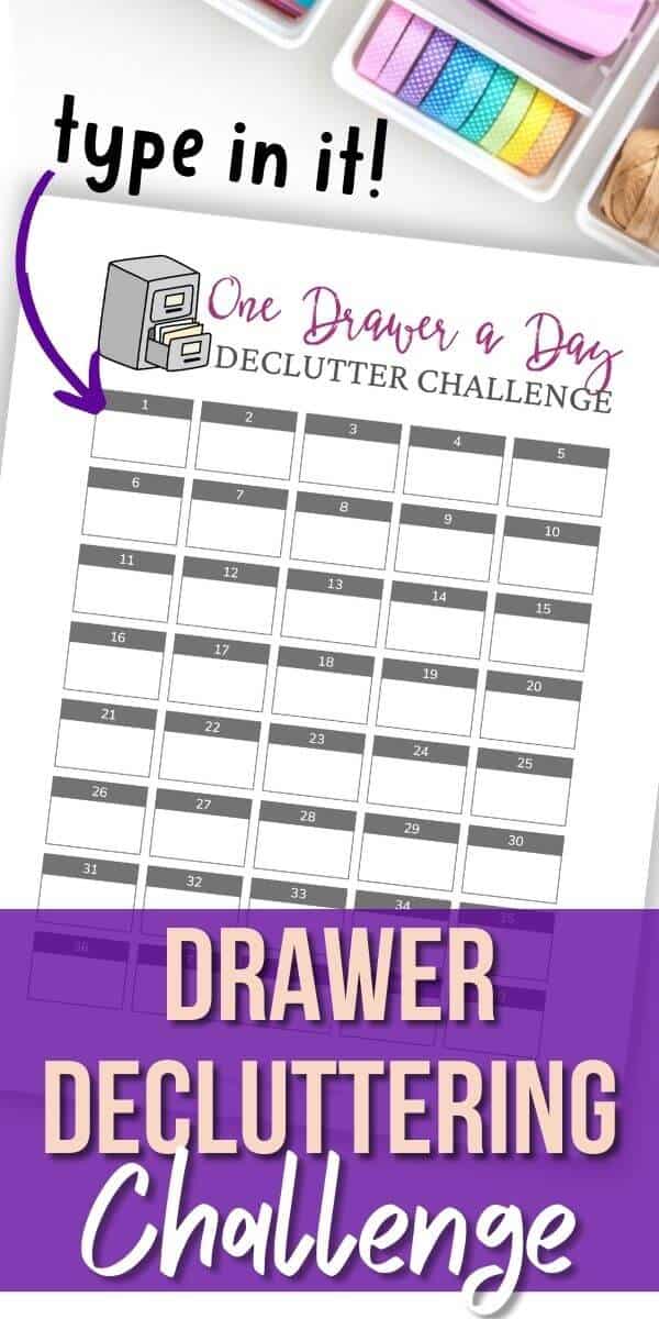 free printable drawer decluttering challenge sheet