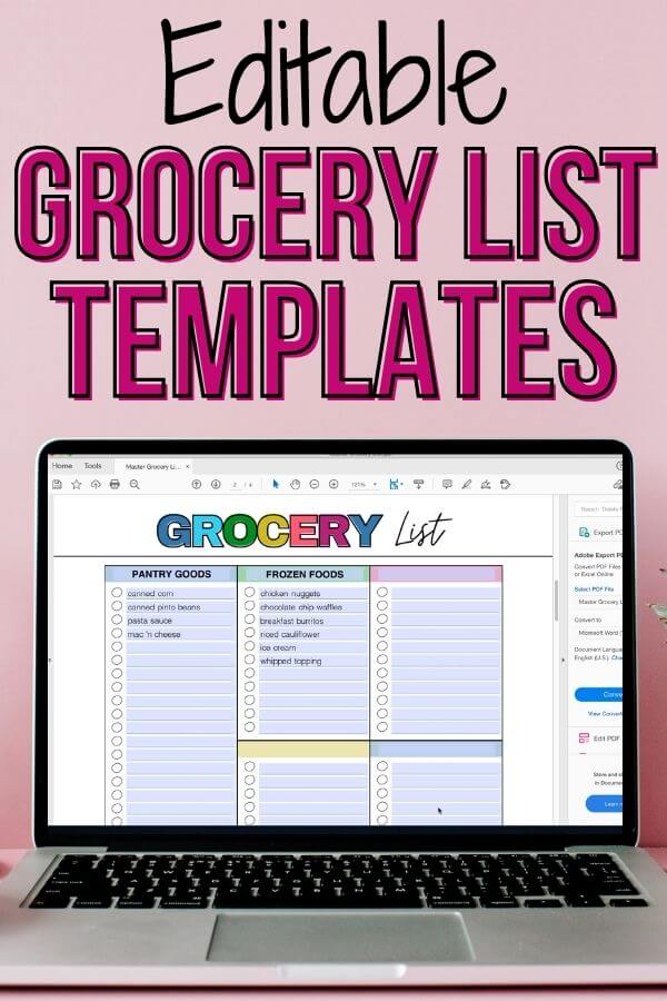 Printable Grocery List and Shopping List Templates for Excel