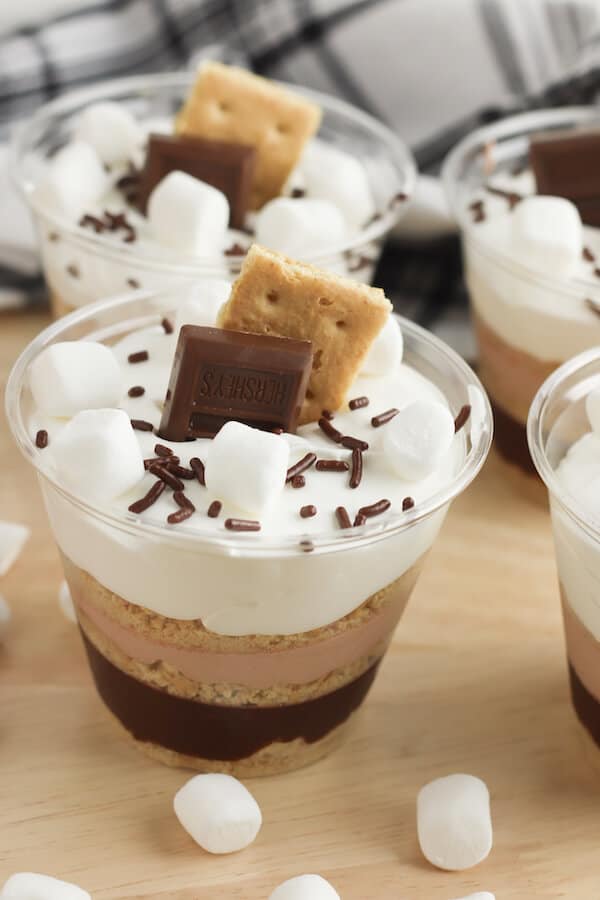 s'mores pudding parfaits in plastic cups