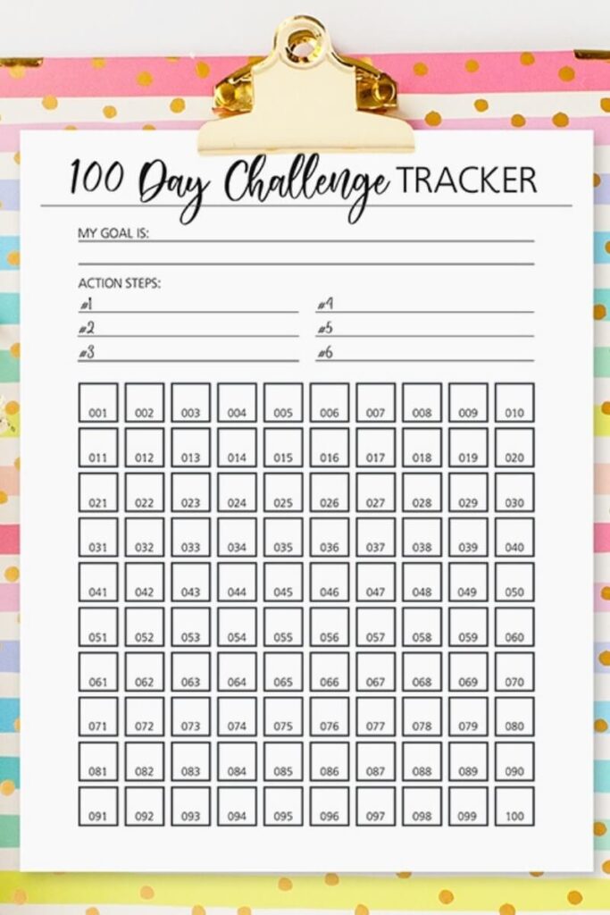 100 day challenge tracker worksheet