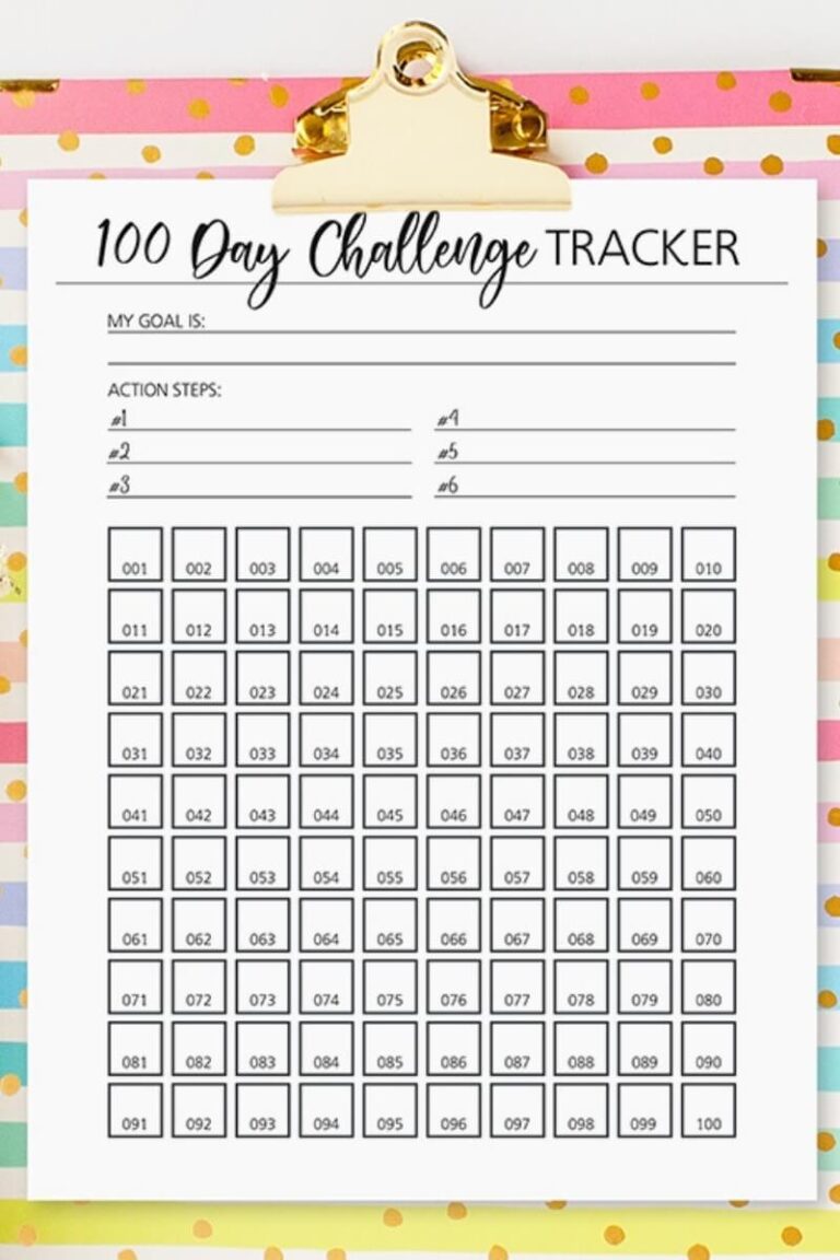 Free Printable 100 Day Challenge Tracker