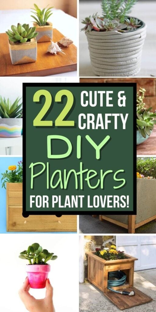 collage of DIY planters with text "22 cute and crafty DIY planters"